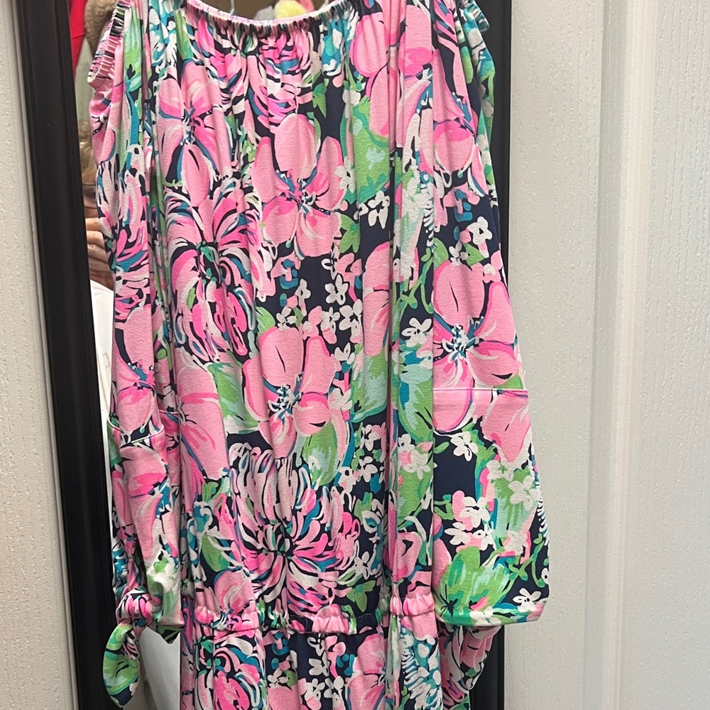 Lilly Pulitzer short romper with open shoulders